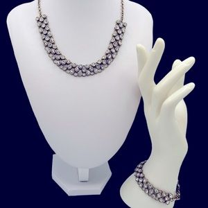 J.Crew Necklace & Bracelet Mesh Crystal Cluster Goldtone 17”